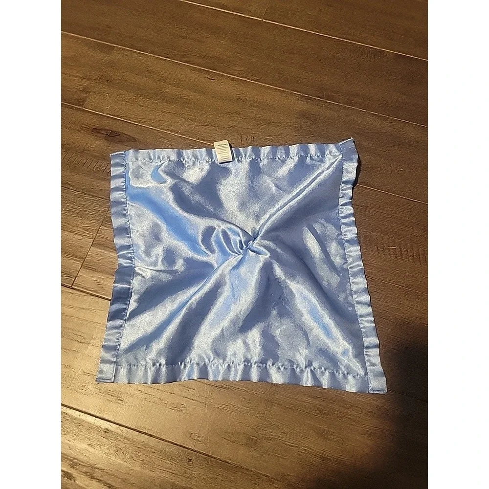 Baby Essentials Blue Satin Puppy Dog Security Blanket Lovey Rattle Toy Brown Eye